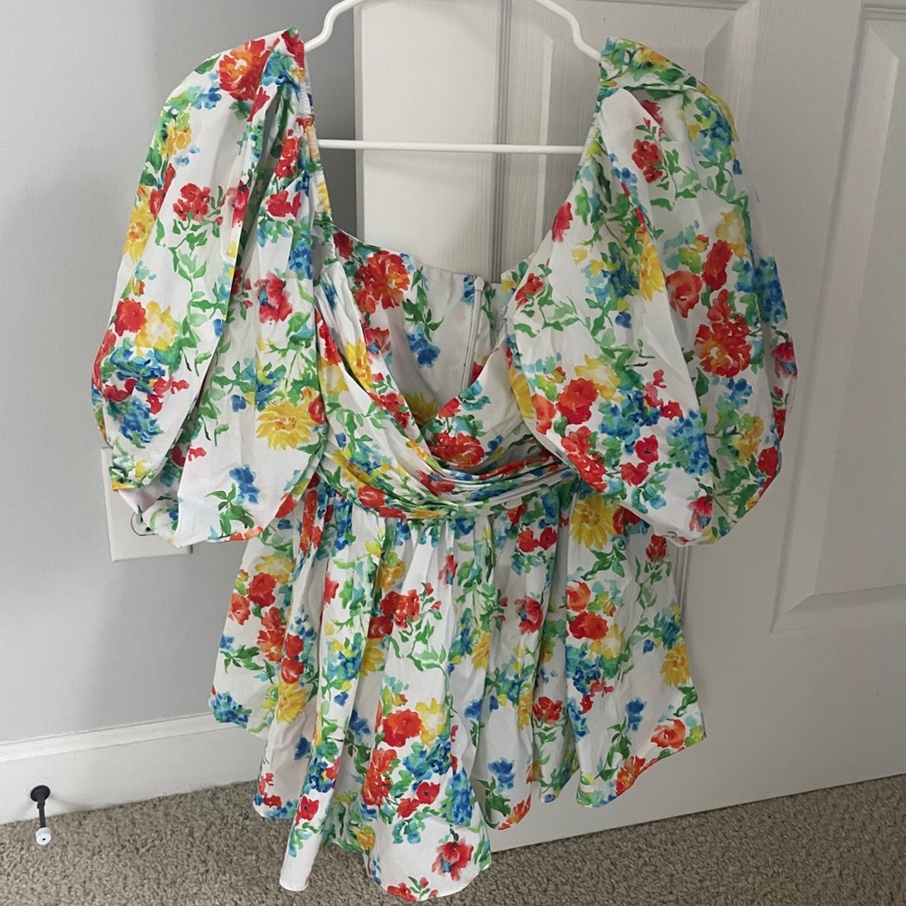 Caroline Constas White Summer Floral Top